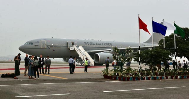 The RAF Voyager aircraft on the tarmac in Lahore