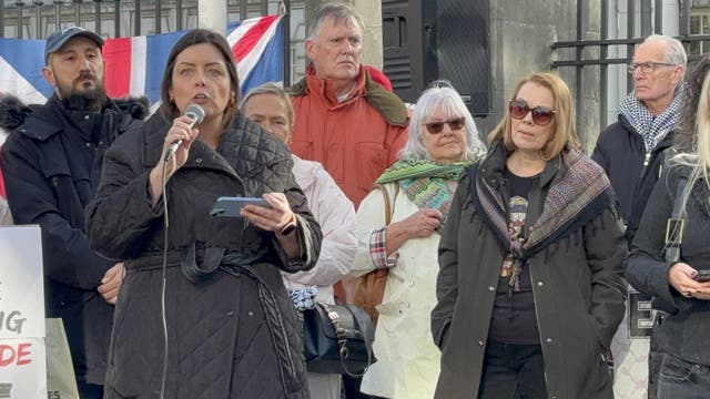Sinn Fein MLA Deirdre Hargey speaks at a demonstration at Belfast City Hall