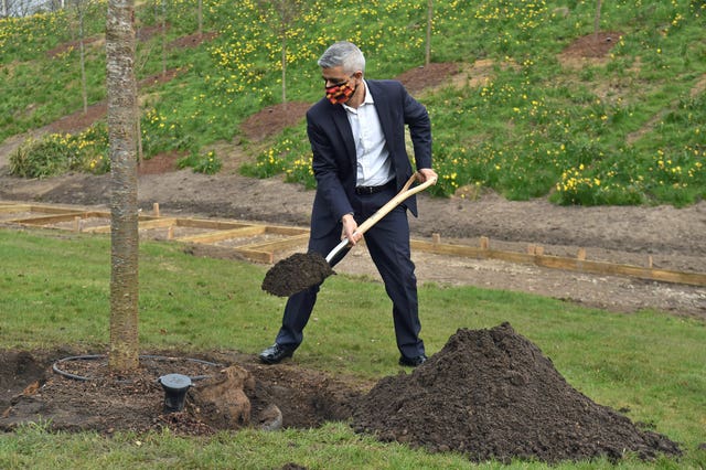 Mayor of London Sadiq Khan helps to plant trees