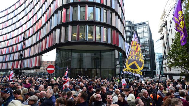 The crowd being addressed by Tommy Robinson