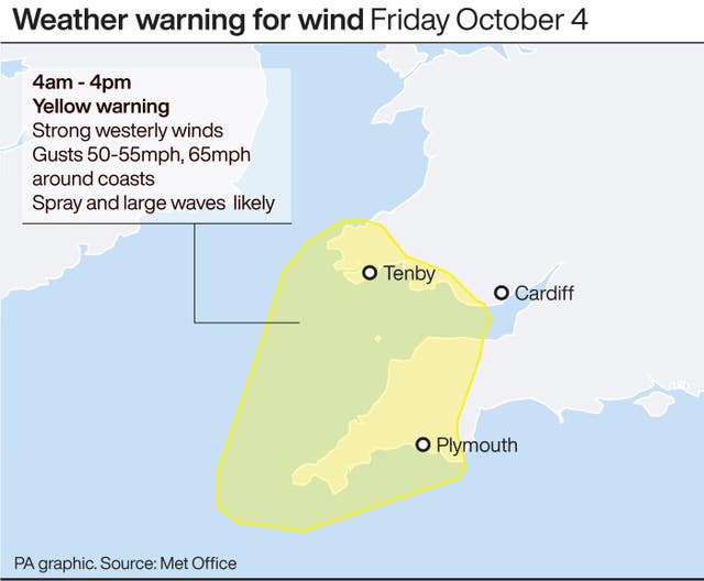 Weather warning for wind Friday October 4