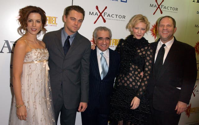 Cate Blanchett and Harvey Weinstein with Kate Beckinsale, Leonardo DiCaprio and Martin Scorsese at The Aviator's UK premiere.