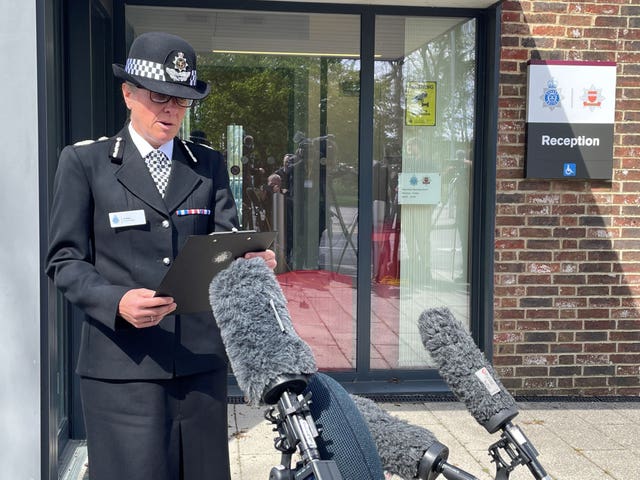 Sussex Police Chief Constable Jo Shiner giving a statement outside the force's headquarters in Lewes 