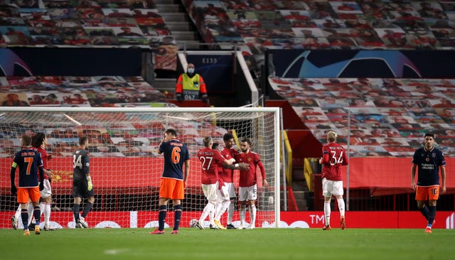 Marcus Rashford, centre, celebrates his goal with team-mates