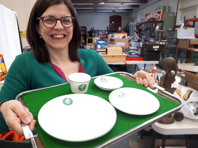 Tora Edmonds with the tea set