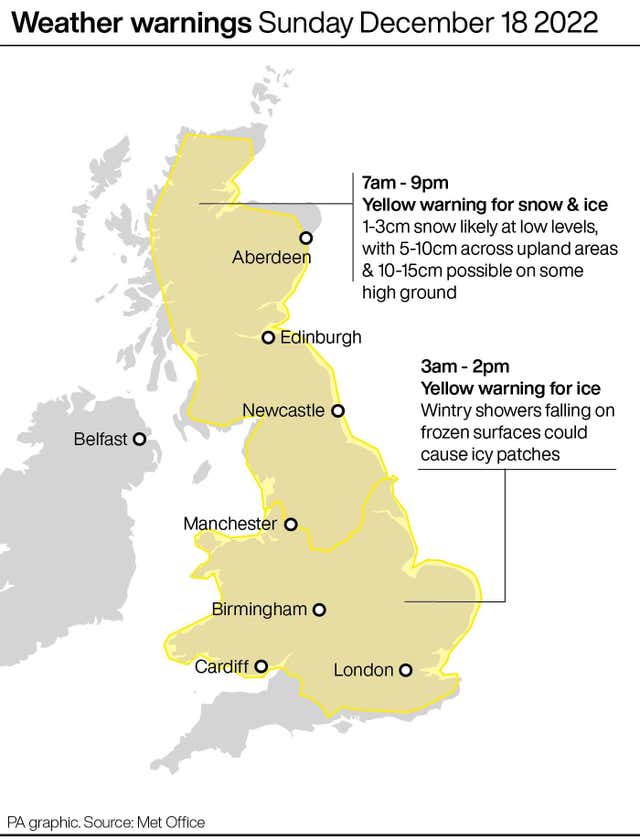 Weather warnings Sunday December 18