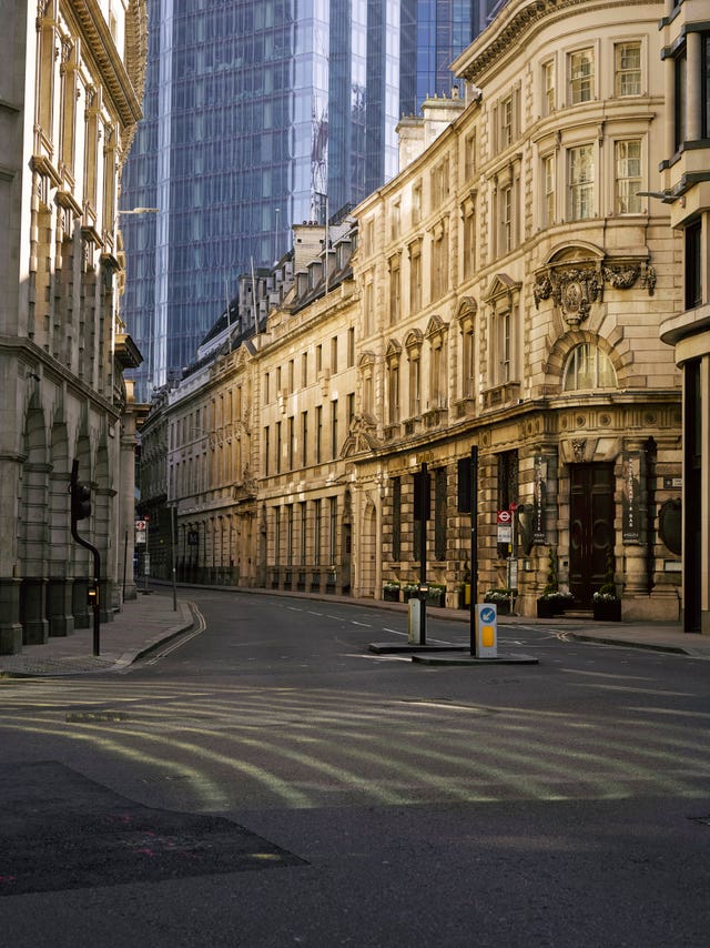 A photo issued by Historic England from its Picturing Lockdown Collection of Threadneedle Street, City of London by artist Polly Braden