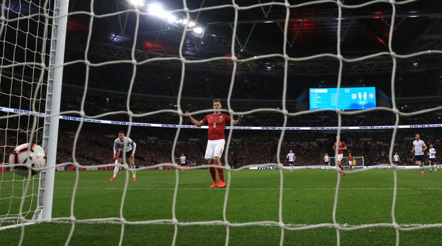 Czech Republic's Tomas Kalas put through his own net for England's fifth goal