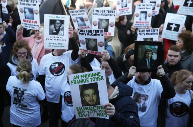 Survivors, victims and relatives of those killed in Troubles-related incidents (BRian Lawless/PA)
