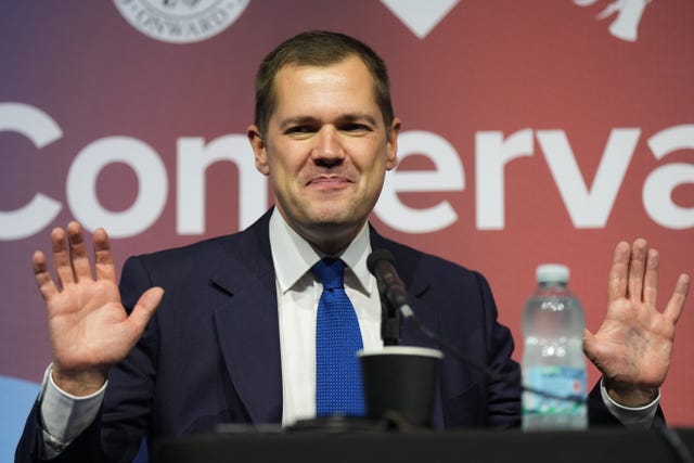 Leadership contender Robert Jenrick speaking at an fringe event during the Conservative Party conference at the International Convention Centre in Birmingham