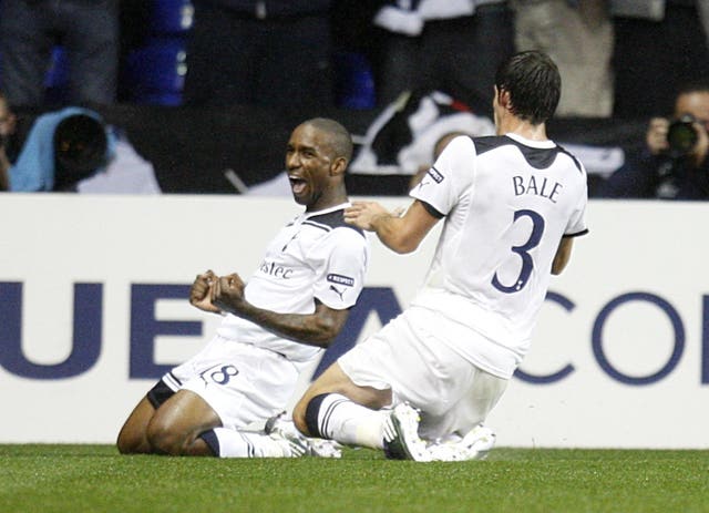 Tottenham forward Jermain Defoe (left) celebrates scoring. (PA)