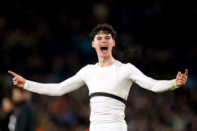 Archie Gray celebrates