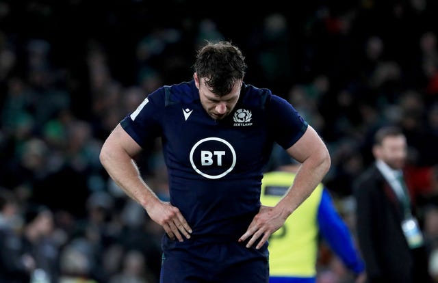 Scotland's Hamish Watson looks dejected after his team slumped to defeat in Dublin