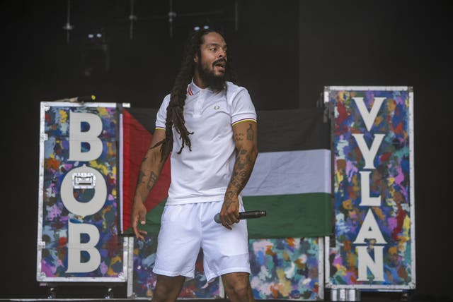 Bob Vylan performing on the West Holts Stage during the Glastonbury Festival at Worthy Farm in Somerset in June 2025