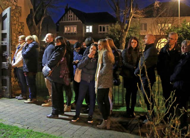 Mourners gathered for a memorial service for Stuart and Jason Hill, killed in a helicopter crash in the Grand Canyon (Gareth Fuller/PA)