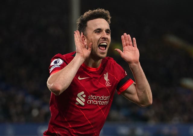 Diogo Jota celebrates scoring Liverpool''s fourth goal