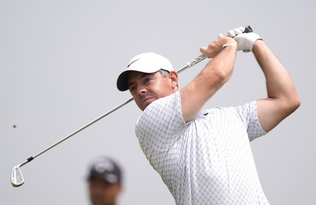 Rory McIlroy tees off at the 11th during his second round at the Open