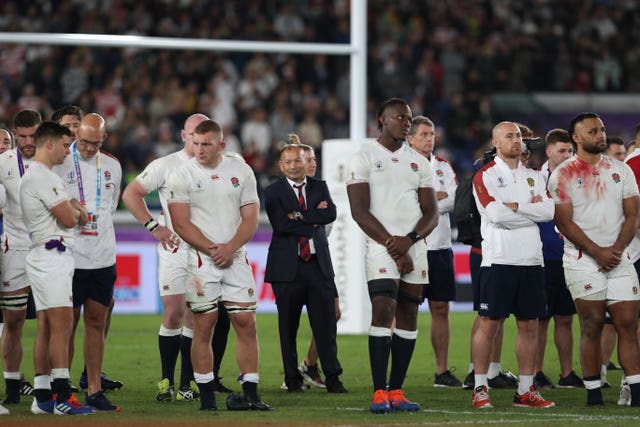 Eddie Jones (centre) and England players after the World Cup final