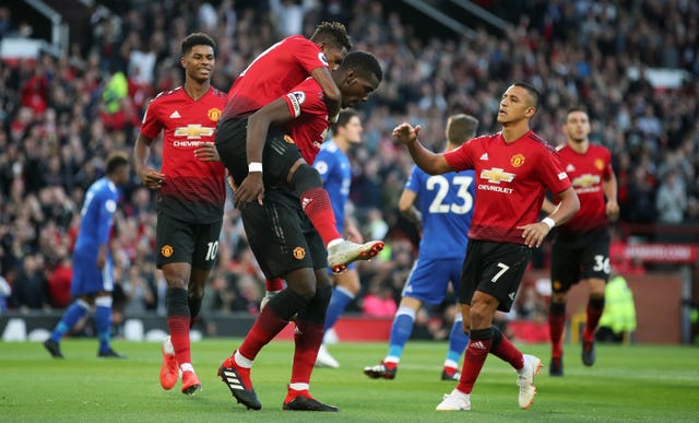 Manchester United’s Paul Pogba (centre left) celebrates