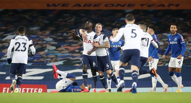 Tottenham celebrate Davinson Sanchez''s goal