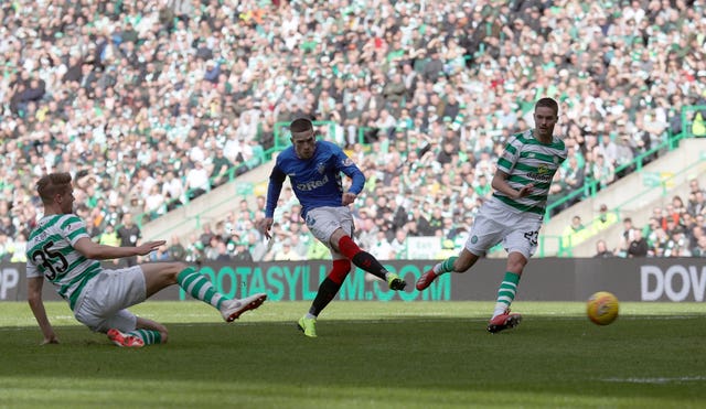 Ryan Kent equalised for 10-man Rangers at Celtic