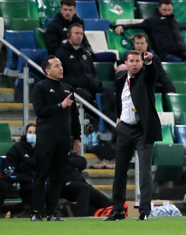 Ian Baraclough, right, urges on his Northern Ireland side