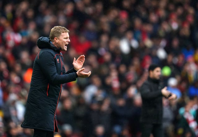 Newcastle head coach Eddie Howe on the touchline at the Emirates Stadium last season