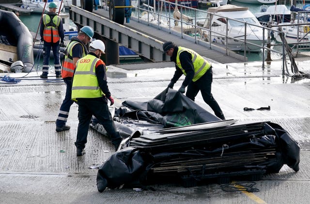 Small boats being taken away from the Port of Dover