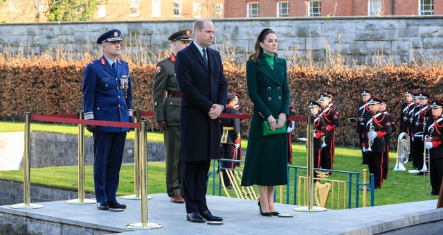 The Duke and Duchess of Cambridge attending a wreath-laying ceremony as part of their visit to the Garden of Remembrance in Dublin