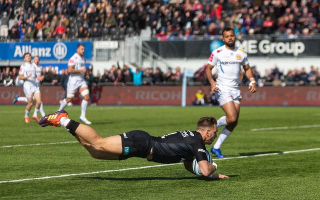 Saracens' Alex Lewington scores a try as they beat Exeter 28-7