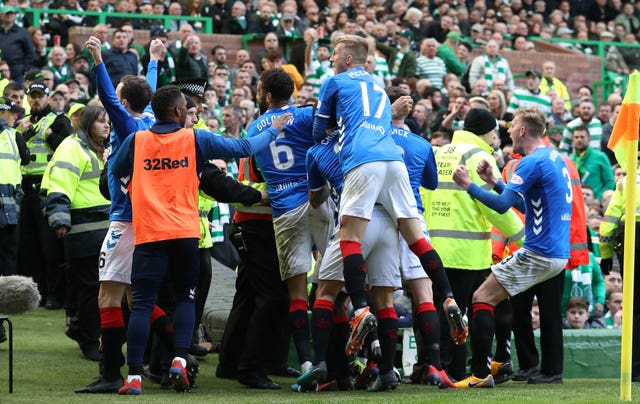 Rangers celebrate Ryan Kent's equaliser