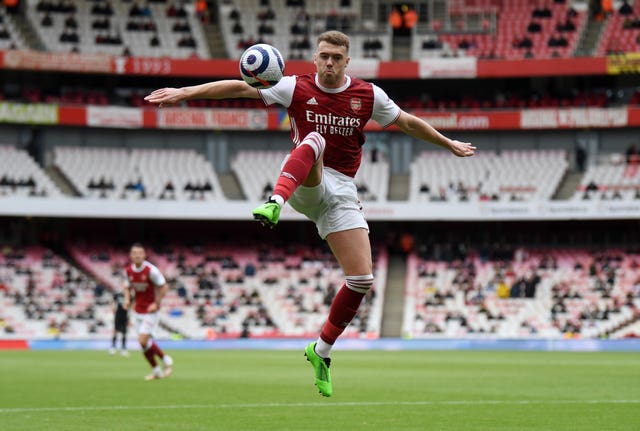 Calum Chambers, pictured, played on the right flank along with Nicolas Pepe in Arsenal's win over Brighton