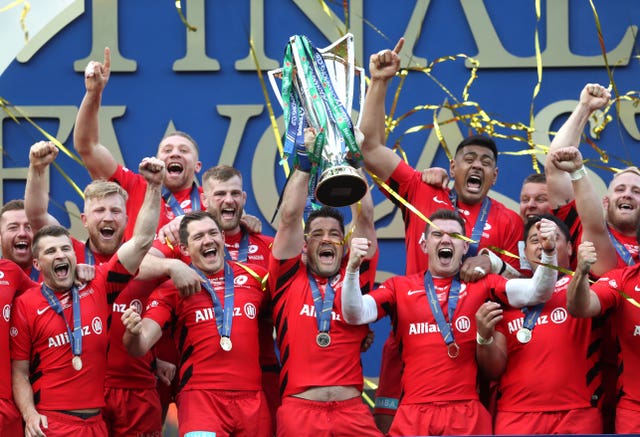 Saracens celebrate their Champions Cup final win over Leinster at St James' Park