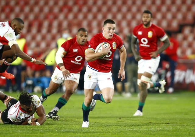 Adams, centre, ran in four tries against Sigma Lions in Johannesburg