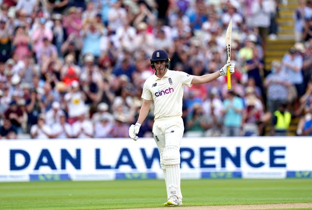 England's Dan Lawrence celebrates reaching 50