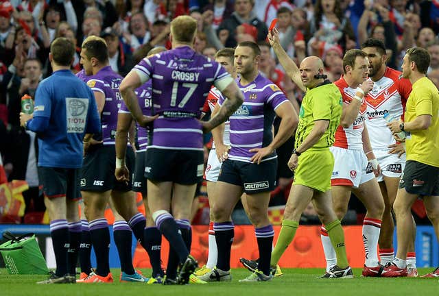 Ben Flower, second left, is sent off in the 2014 Grand Final