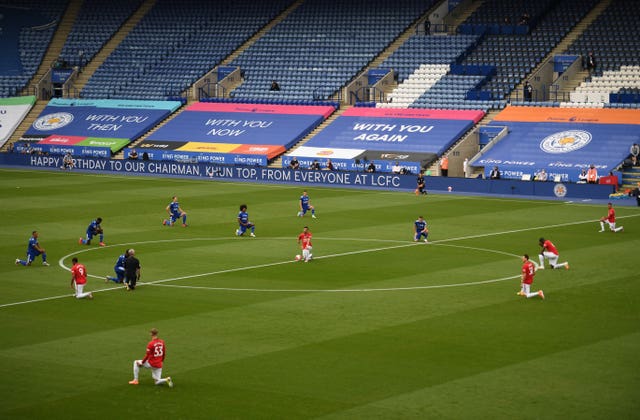 Leicester and Manchester Untied players take a knee ahead of their Premier League match
