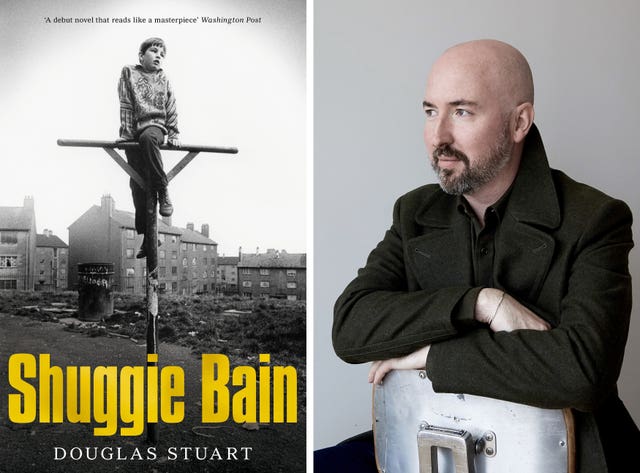 Douglas Stuart with the cover of his book