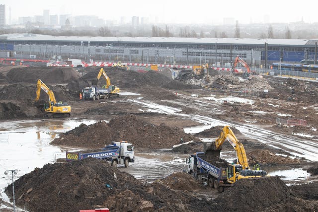 Construction work at Old Oak Common, in west London, where underground platforms for HS2 will link with Crossrail trains