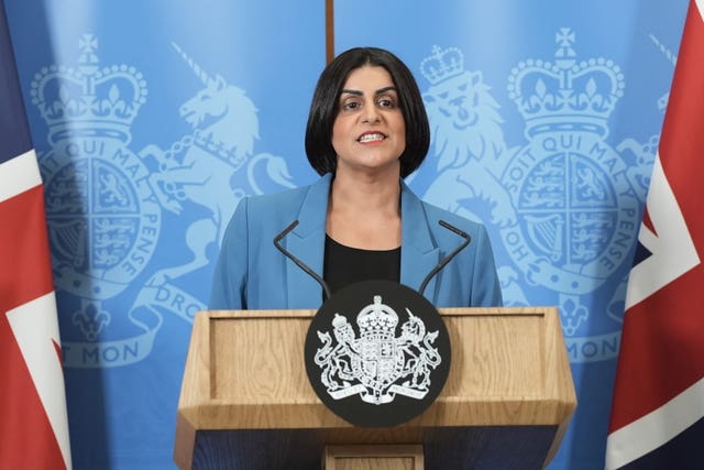 Shabana Mahmood speaking from behind a lectern