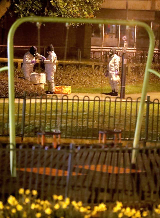 Investigators in protective suits in Salisbury