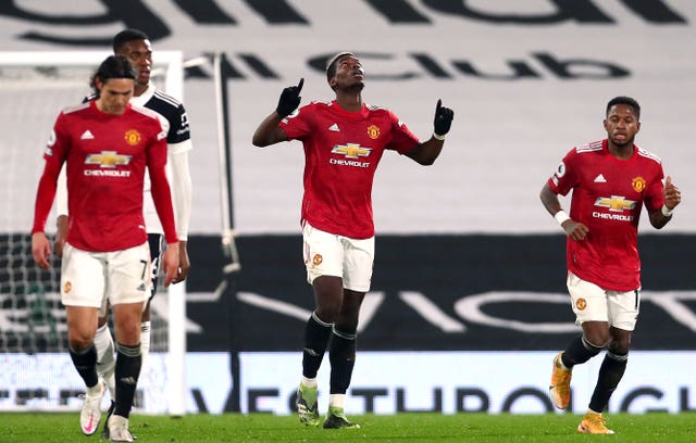 Paul Pogba, centre, celebrates scoring United''s winner