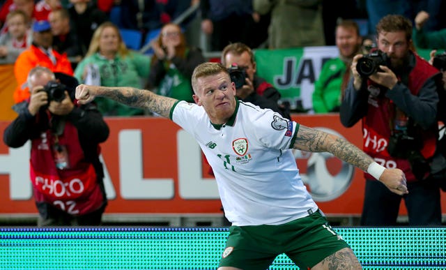 James McClean celebrates firing Ireland to World Cup qualifier victory in Cardiff in October 2017