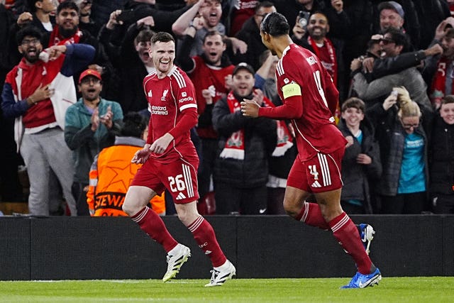 Andy Robertson, left, put Liverpool into an early lead at Anfield