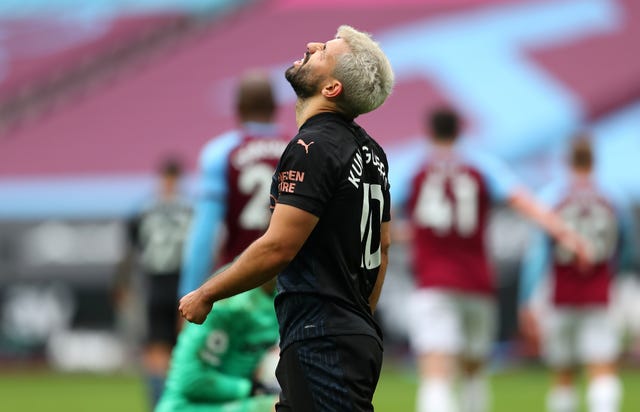 Aguero suffered another injury setback at West Ham on Saturday