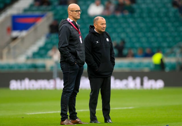 John Mitchell (left) with England head coach Eddie Jones.