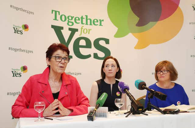 The three co-directors of Together For Yes (left to right) Ailbhe Smyth, Grainne Griffin and Orla O'Connor (Niall Carson/PA)