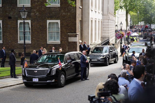 The convoy of cars, including the armoured state car dubbed The Beast, carrying Mr Biden