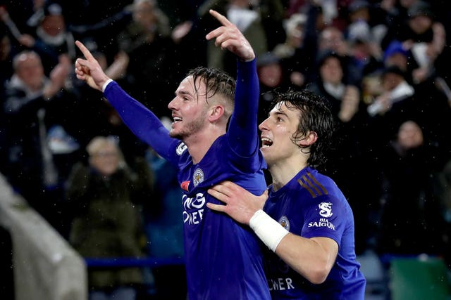 James Maddison (left) celebrates Leicester''s second 