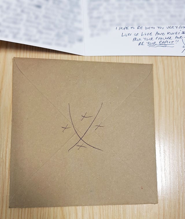 A card and envelope sent by Gordon Hawthorn to Alex Lovell (Avon and Somerset Police/PA)